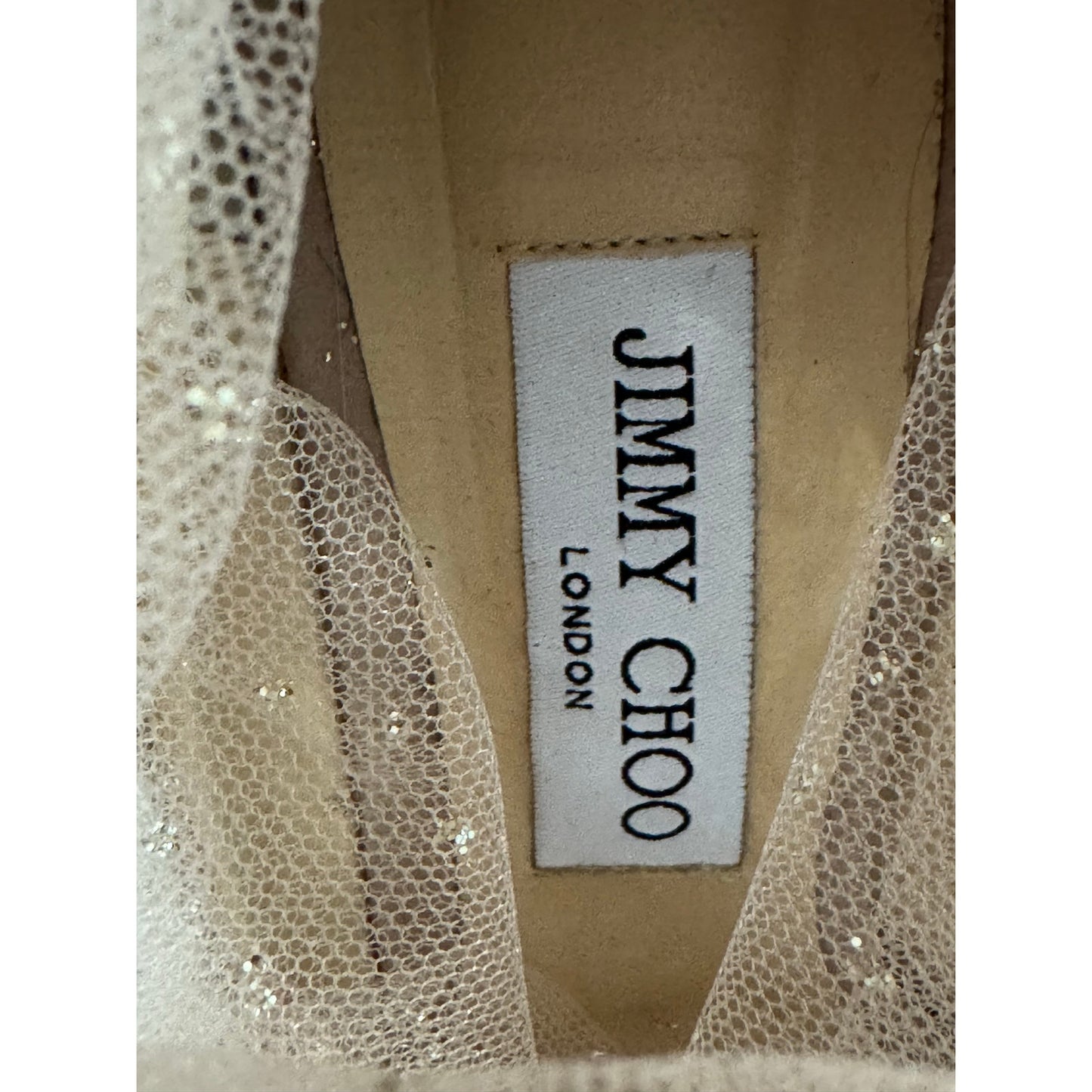 Jimmy Choo Lavish 100 Ruched Glitter Mesh Tulle Bow Heels Ballet Pink 39.5 / US 9.5