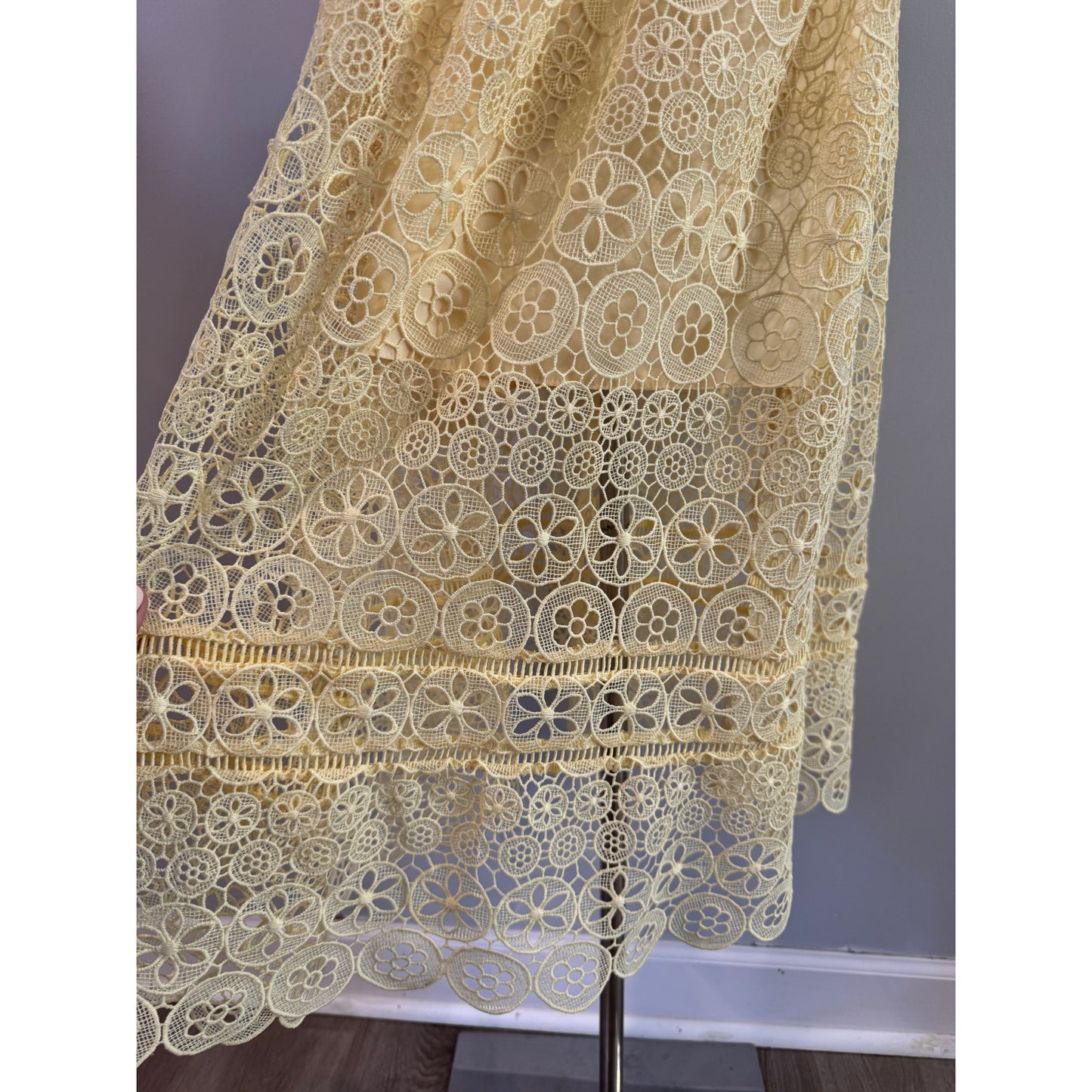 Self Portrait Yellow Lemon Pattern Crochet Overlay Halter Neck Sundress Size 6