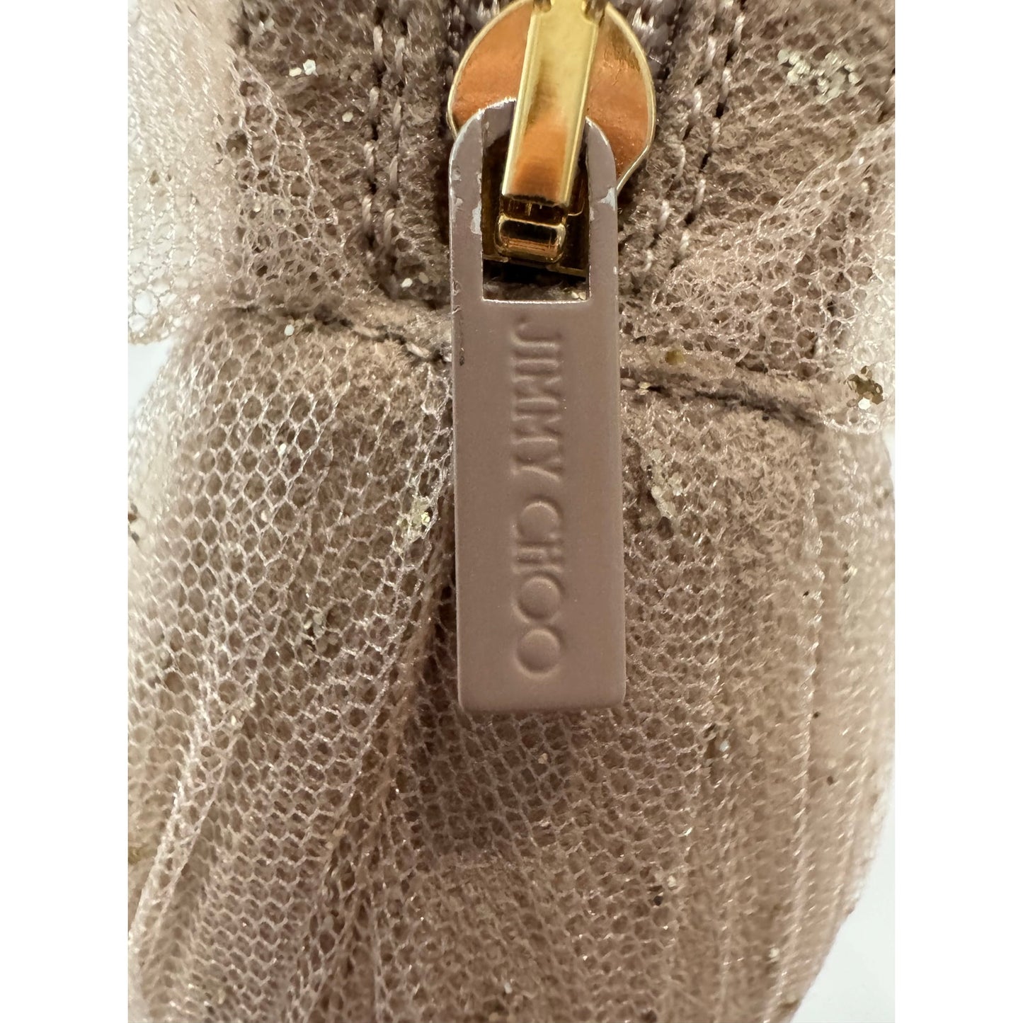 Jimmy Choo Lavish 100 Ruched Glitter Mesh Tulle Bow Heels Ballet Pink 39.5 / US 9.5