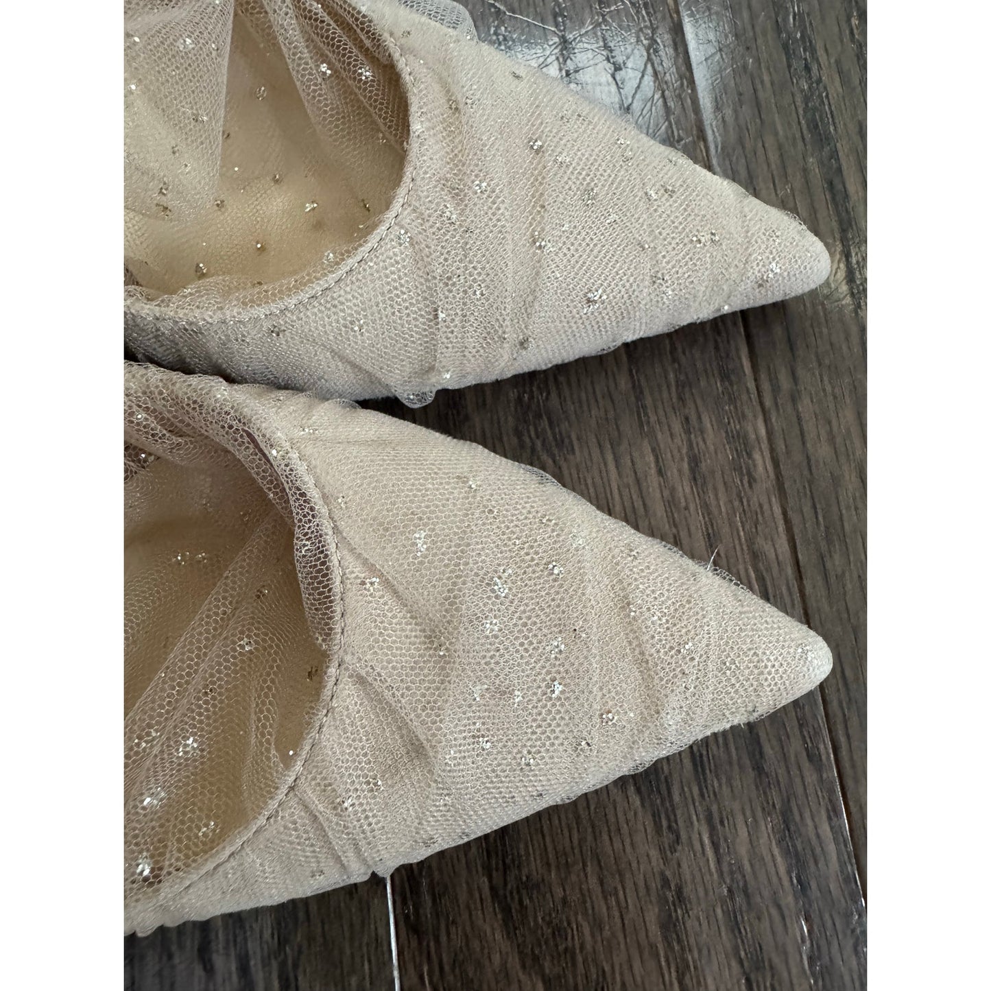 Jimmy Choo Lavish 100 Ruched Glitter Mesh Tulle Bow Heels Ballet Pink 39.5 / US 9.5