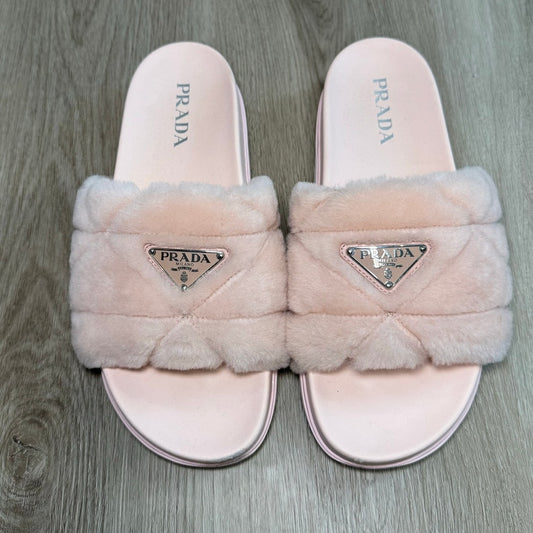 Prada Shearling Slides Orchid Pink Size 40.5 – Fuzzy Designer Sandals