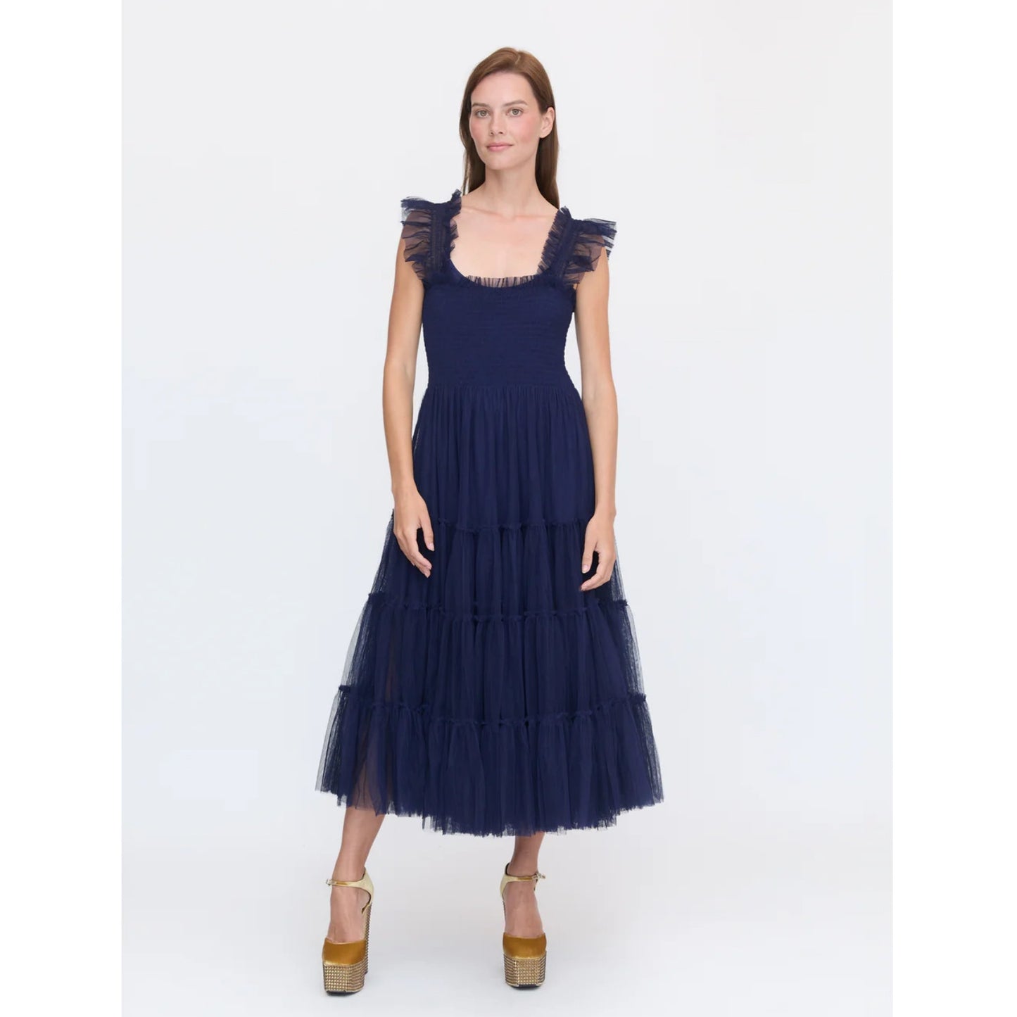 Hill House Home The Nap Dress Navy Blue Sheer Tulle Collector's Edition Size S