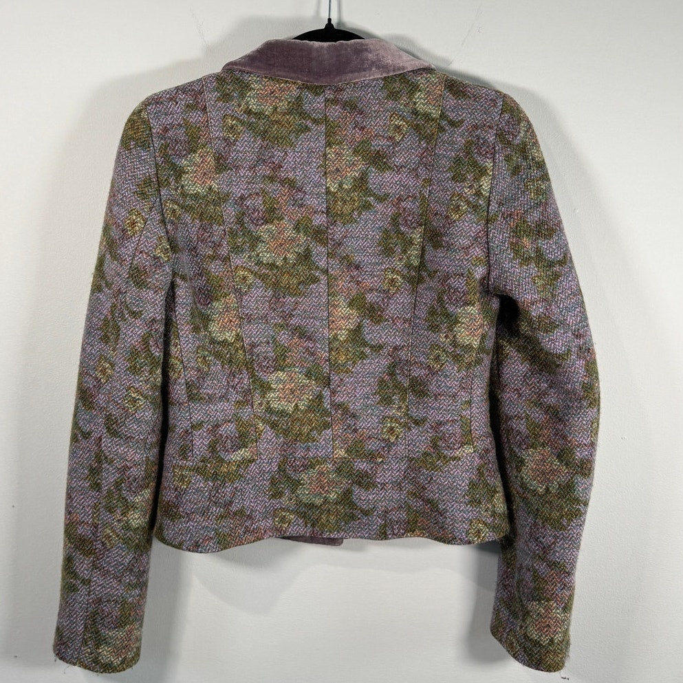 Etro Tweed Wool-Blend Floral Blazer with Velvet Collar Size XS – Tailored Jacket