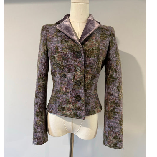 Etro Tweed Wool-Blend Floral Blazer with Velvet Collar Size XS – Tailored Jacket